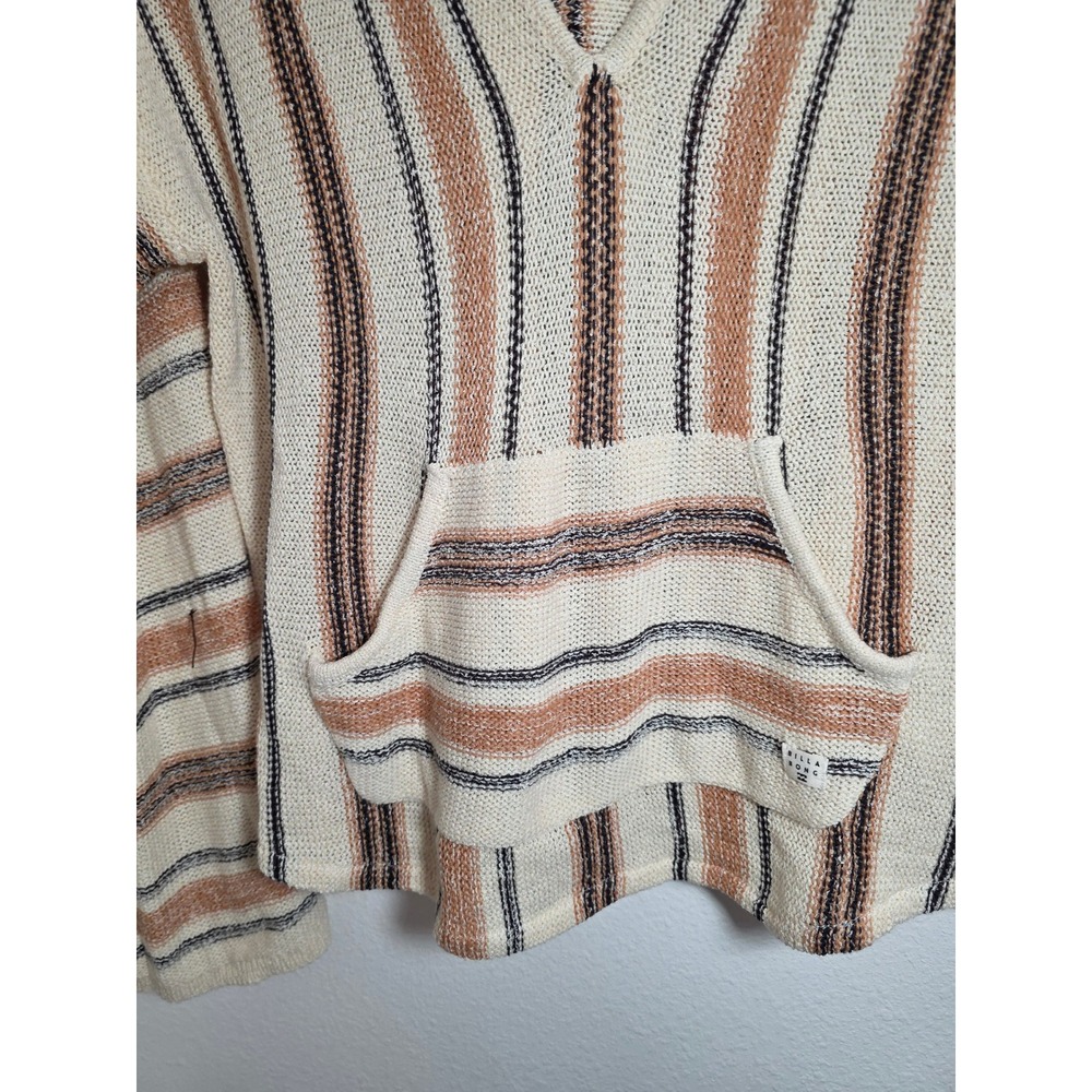 Billabong Striped Knit Hooded Pullover Sweater Womens Small Cream Coral Black - Picture 3 of 5
